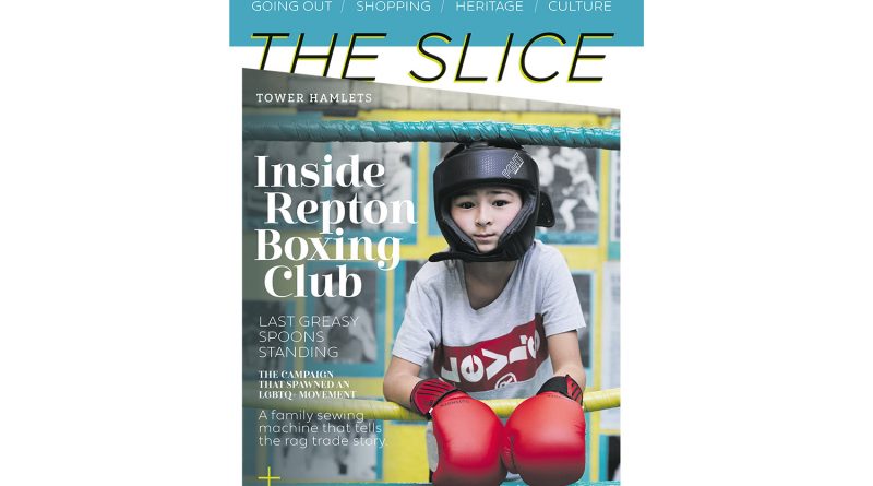 Front cover of The Slice Tower Hamlets autumn/winter 2022 issue, featuring Repton Boxing Club.