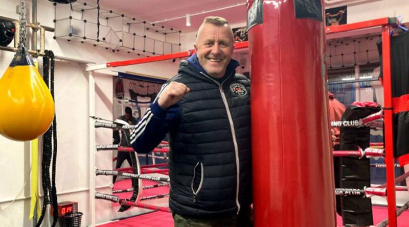 Kirk Whitelock standing outside a boxing ring in Aberfeldy Boxing Club in Poplar, East London
