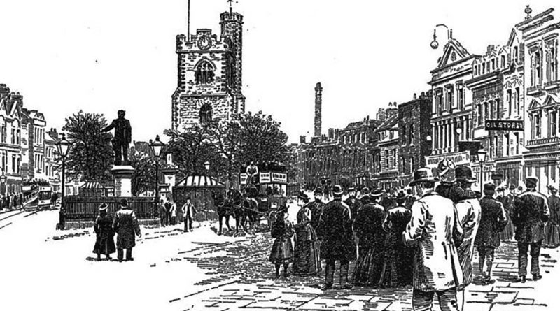 A drawing of Bow Church dating back to the Edwardian era.