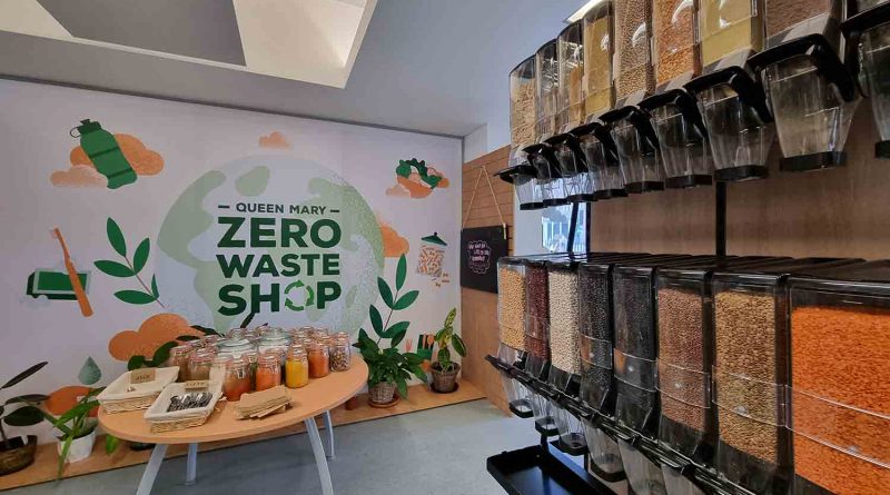 Queen Mary's zero waste shop with containers of ingredients.