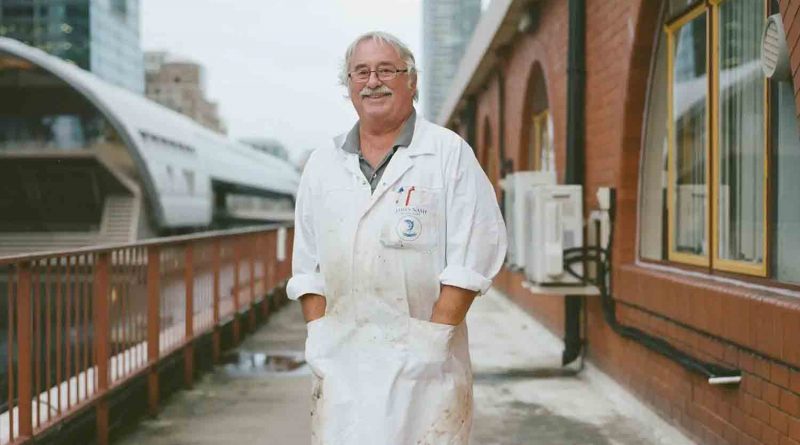 Bill Thornton, retired fishmonger at Billingsgate fish market. Photograph by Pat Wong.