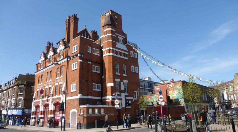 London Buddhist Centre in East London with prayer flags
