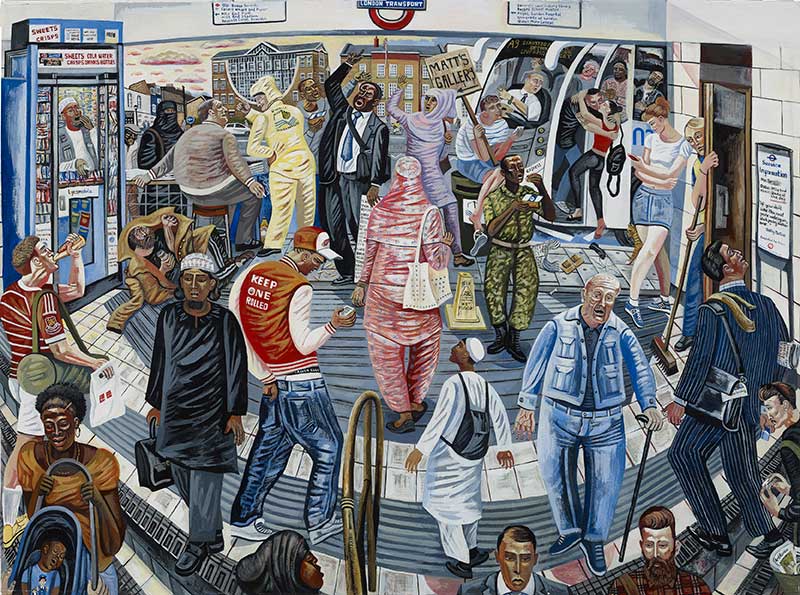 Painting of Mile End Underground Station by artist Ed Gray. 