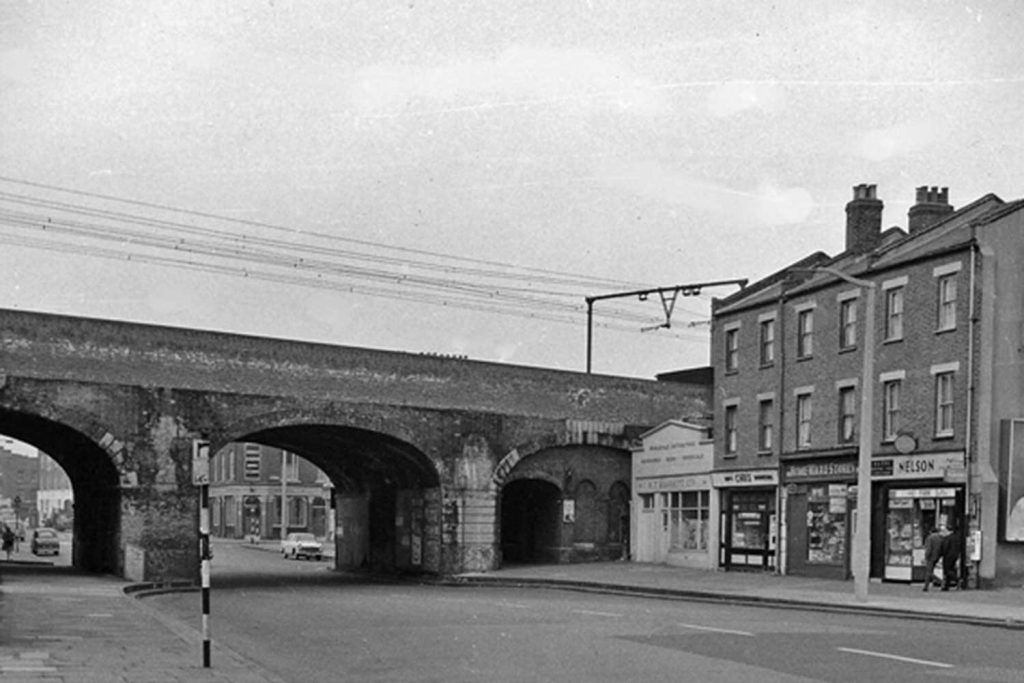 Site of the closed Burdett Road Station in 1962