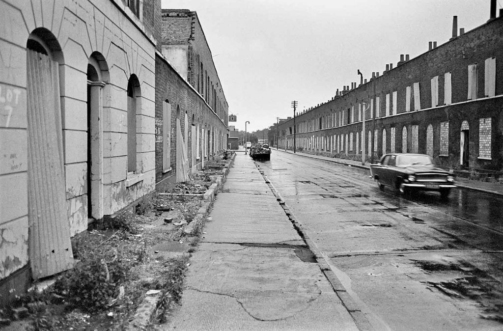 Delapidated houses in Bromley Street in 1975: Images of Housing, Homelessness and Resistance in London's East End, from the Conditions of Living exhibition at Four Corners.