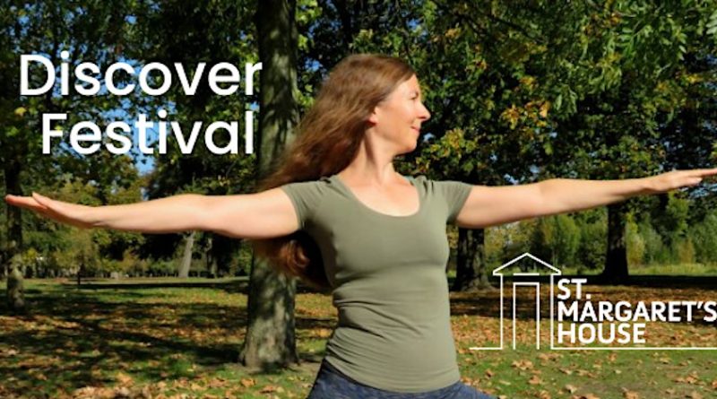 Poster for Discover Festival at St Margaret's House with woman doing yoga