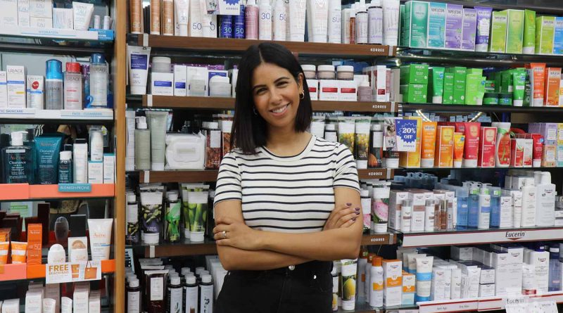 Anika Jagot, employee at Sinclair's community pharmacy, on Roman Road, in Bow, East London.