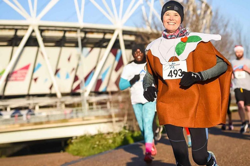 Christmas runner at Queen Elizabeth Olympic Park event.