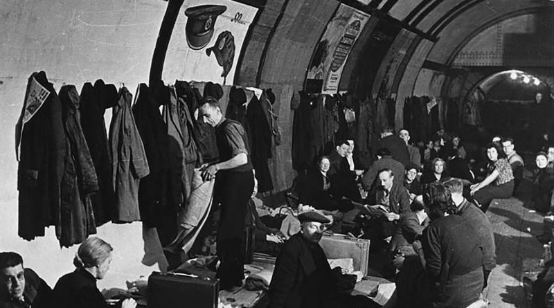 People taking shelter in the underground air shelter during World War Two, 1941.
