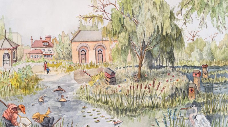 A watercolour of the East London Waterworks Park Dominic Walker