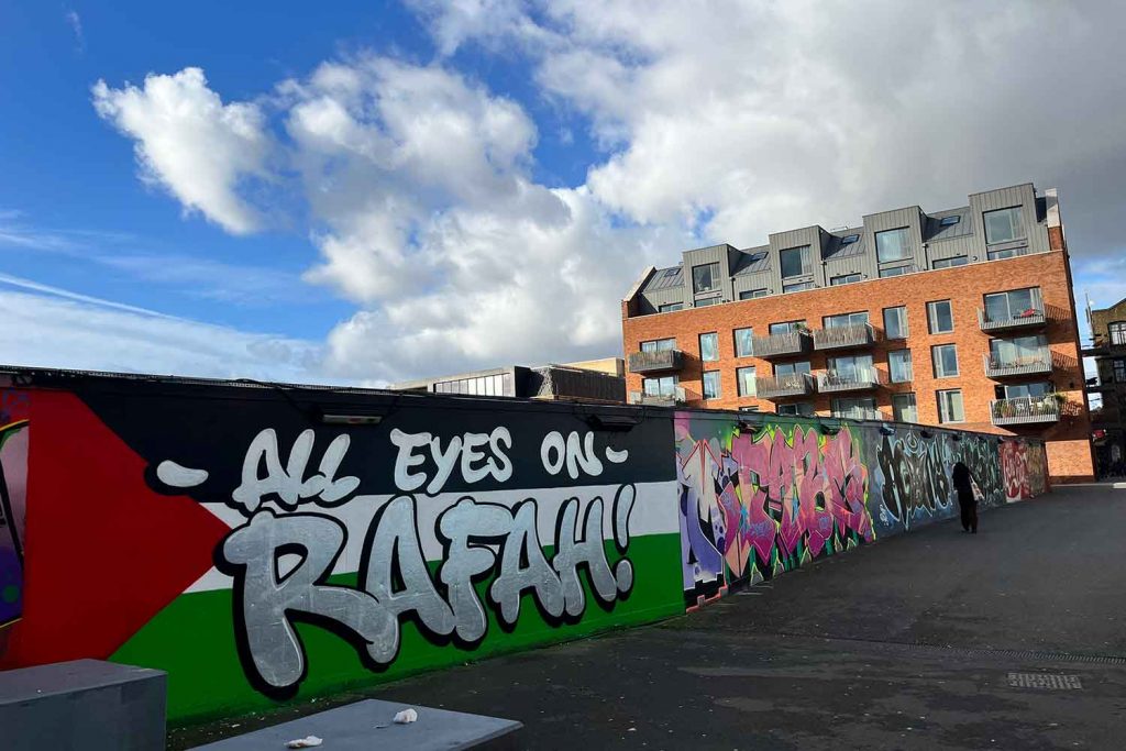 'All Eyes on Rafah' mural in Hackney Wick, courtesy of the artist @watchingpaintdry247 and Creative Debuts