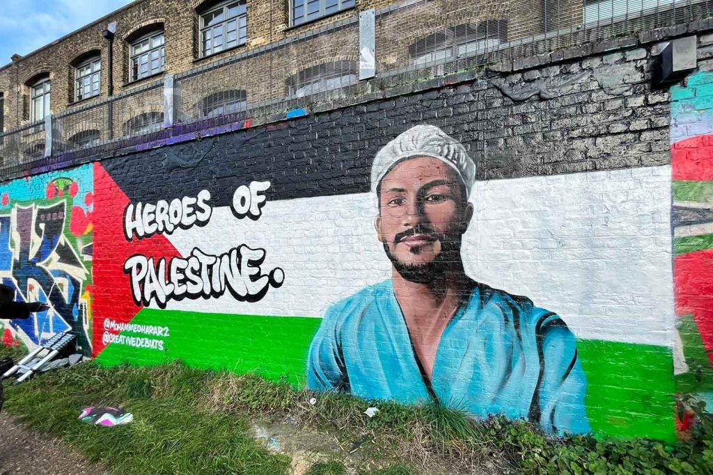 Mural of Dr Mohammed Harara in Hackney Wick, by artists @watchingpaintdry247 and @core246wellesbien. Courtesy of Creative Debuts