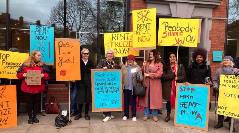 Key workers and pensioners protested against rising rents outside Peabody's headquarters in Southwark. Credit: Local Democracy Reporting Service