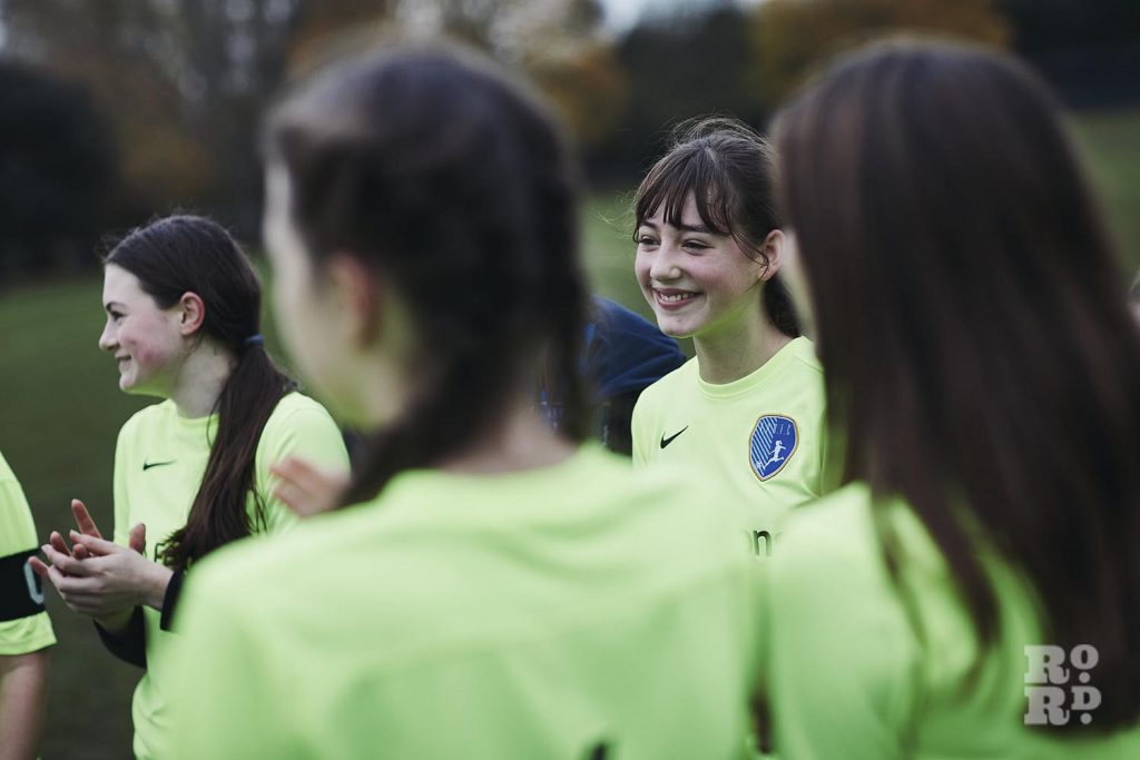 Smiling, Vicky Park Rangers girls football team, Victoria Park, East London