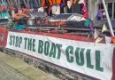 Poster with the text 'stop the boat cull' at a boater protest against licence fee hikes in Paddington