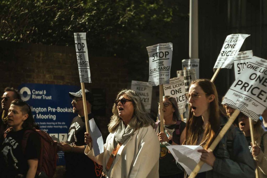 Boaters gathered in Paddington in March to protest the surcharge on continuous cruisers, in a protest organised by the National Bargee Travellers Association