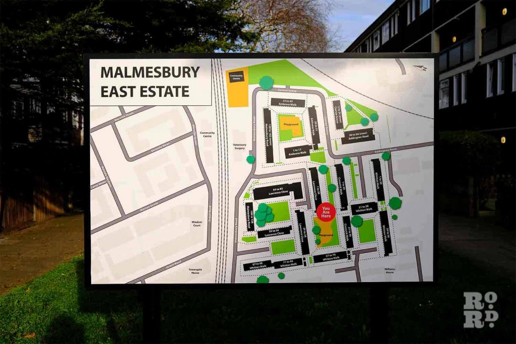 malmesbury east estate, map, malmesbury council estate, bow, tower hamlets, east london