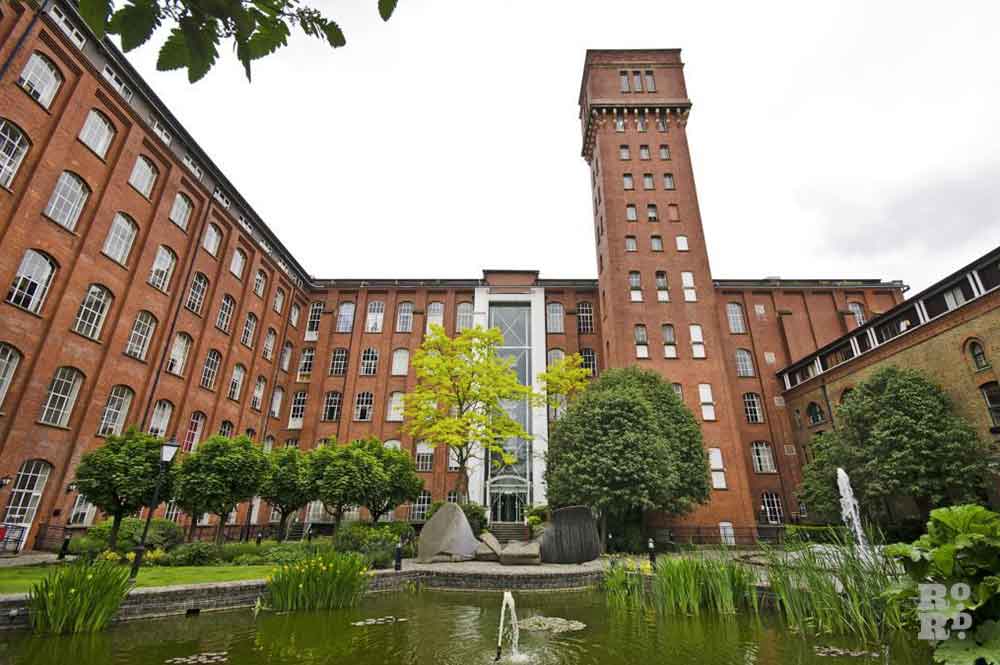The pond at Bow Quarter, the converted Bryant and May match factory in Bow, East London.