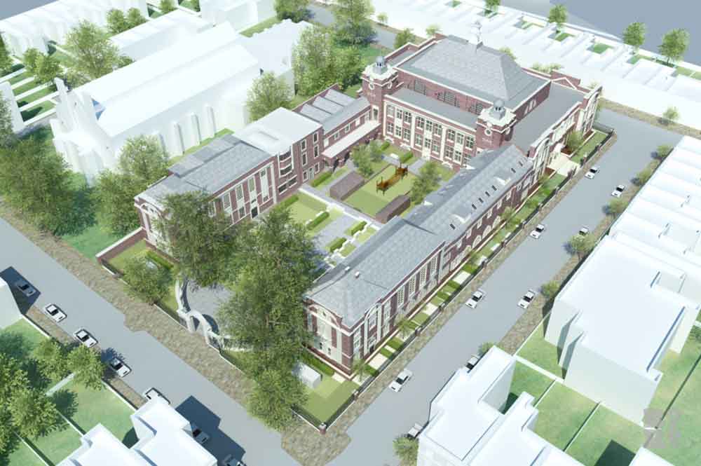 CGI image of Central Foundation College conversion off Tredegar Square in Bow, East London.