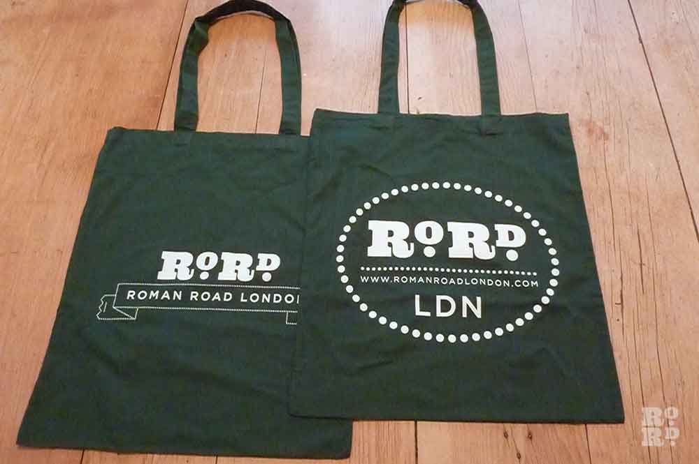 Forest green cotton Roman Road tote shopping bag.