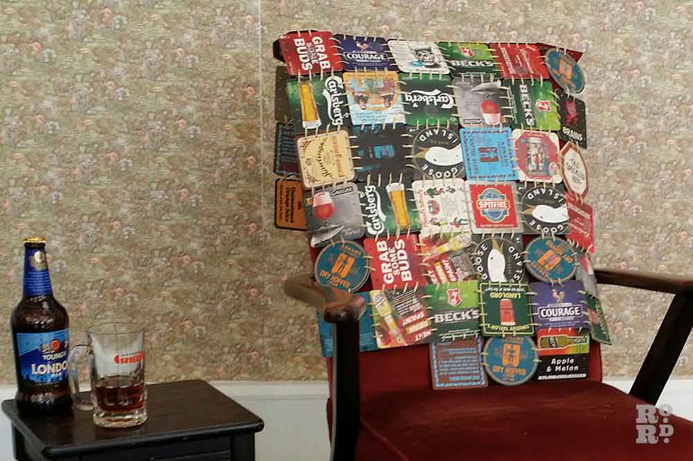 A comfort blanket made up of beer mats for the Save My Boozer campaign.