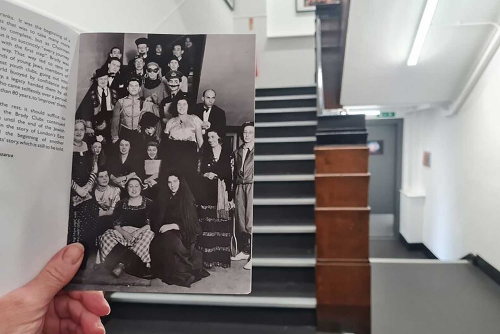 Then and now image of the staircase at Brady Arts Centre, Whitechapel, east London.